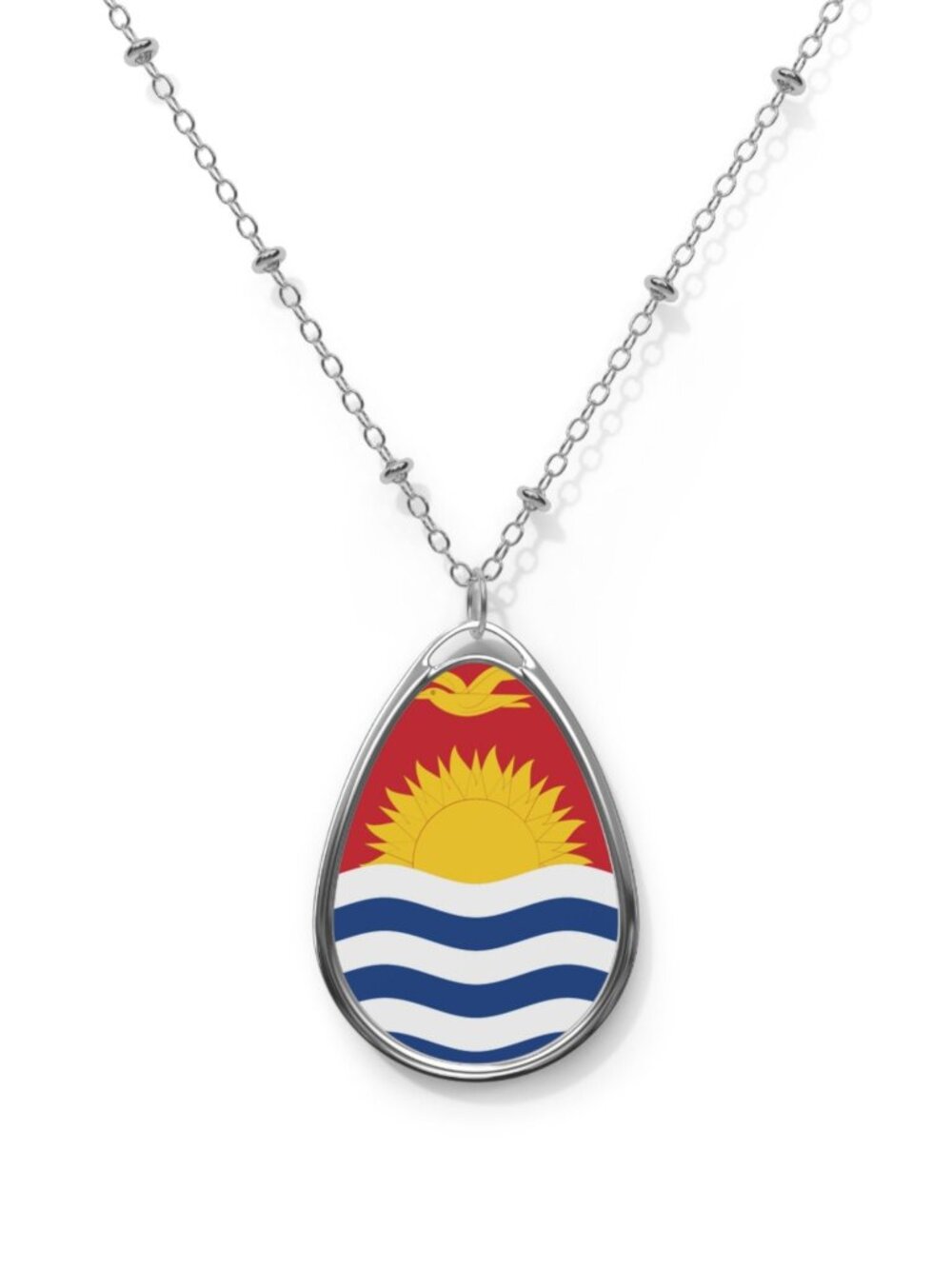 Kiribati Flag Oval Necklace – Heritage Pendant Jewelry - One Size / Silver